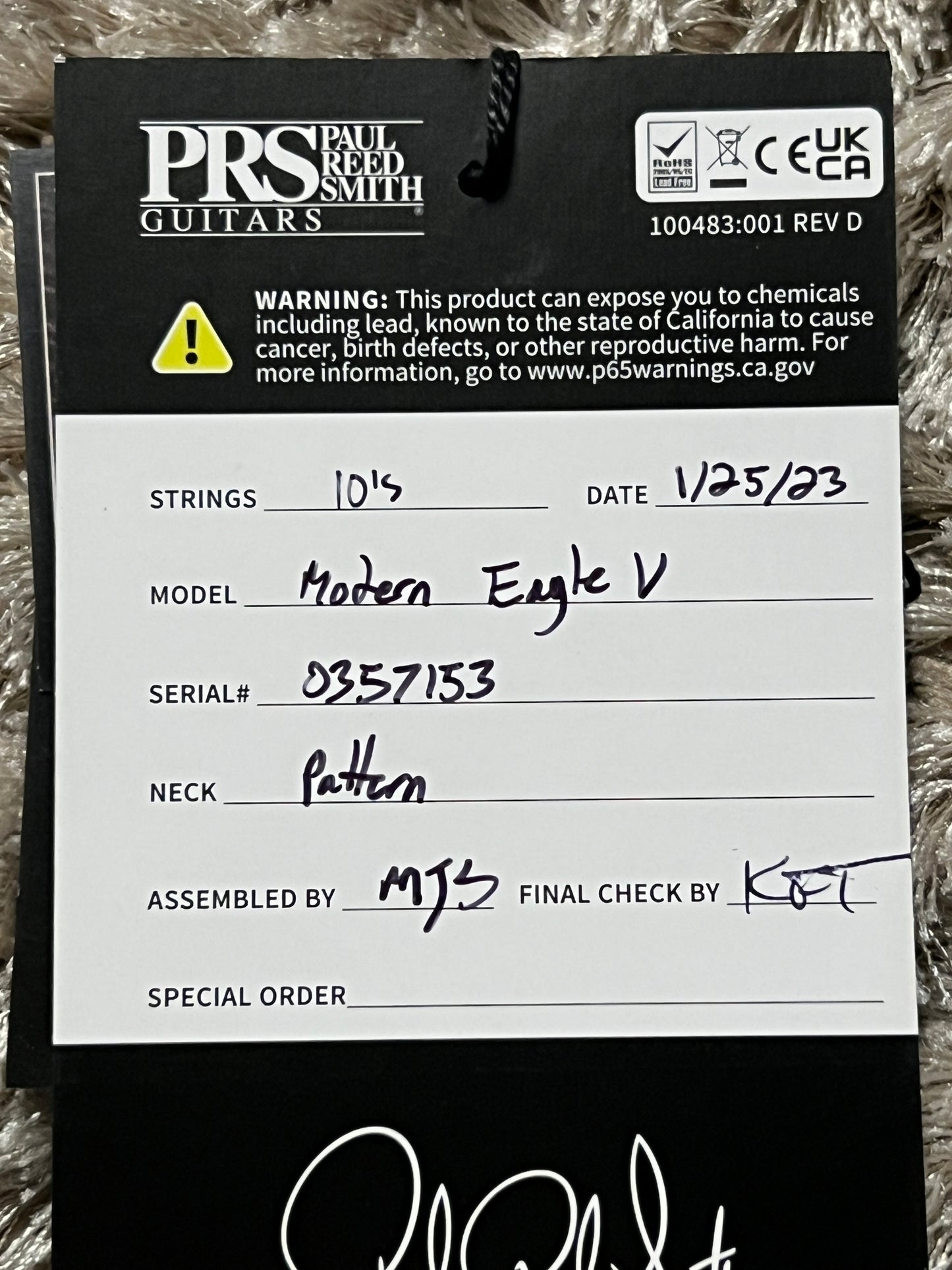 PRS Modern eagle V in Charcoal S/N 23 0357153