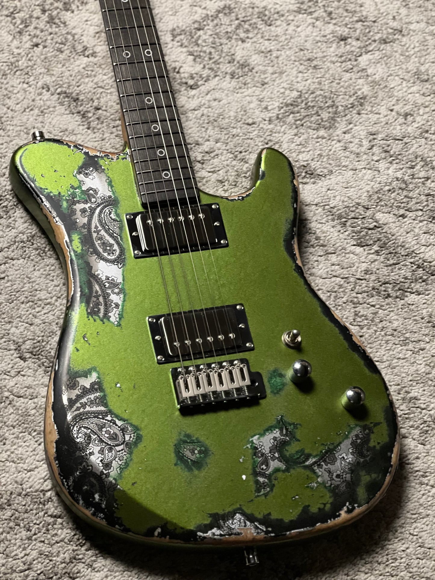Dhatarattha Performance DTL in Limestone Green Over Black Paisley with RW FB and Nitrocellulose Lacquer Relic
