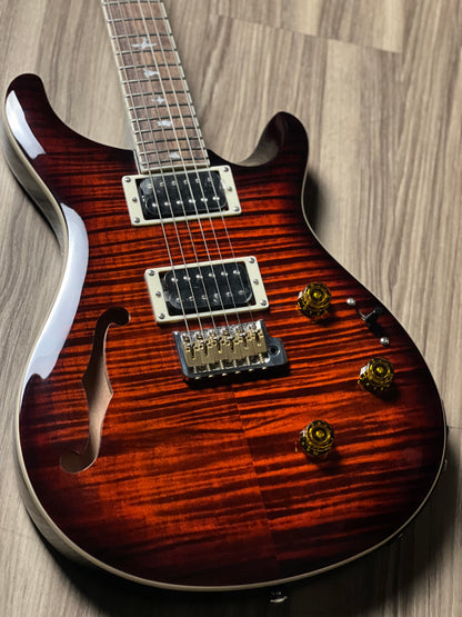 PRS SE Custom 24 Semi Hollow Piezo in Orange Tiger Smokeburst