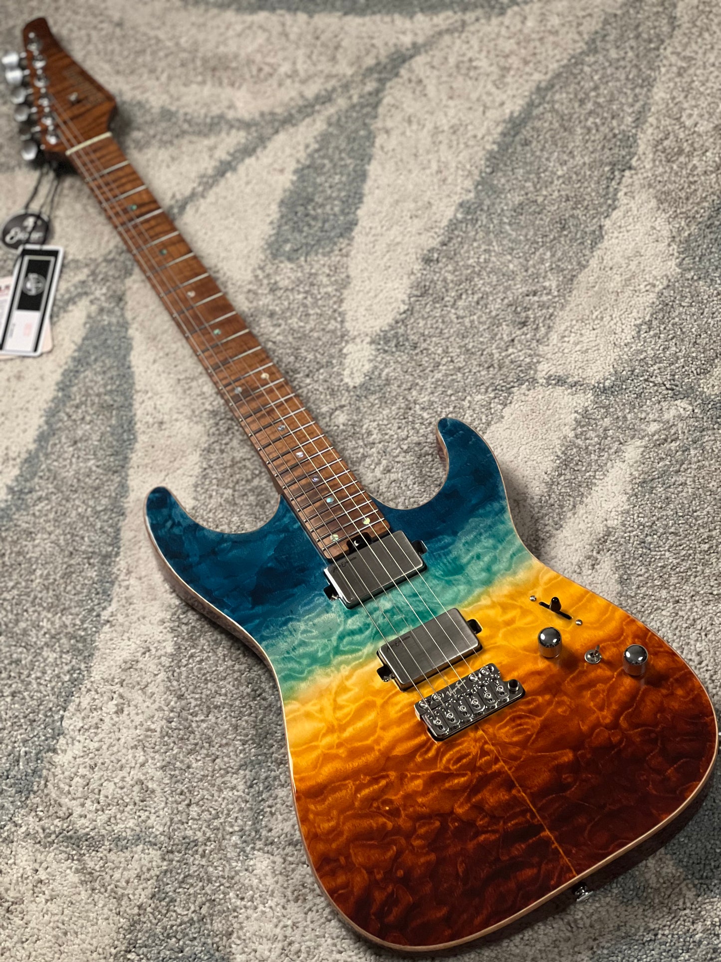 Soloking MS-1 Custom 24 HH Quilt Top FMN VT Roasted Flame Maple Neck in Beach Sunset Surf Fade JESCAR