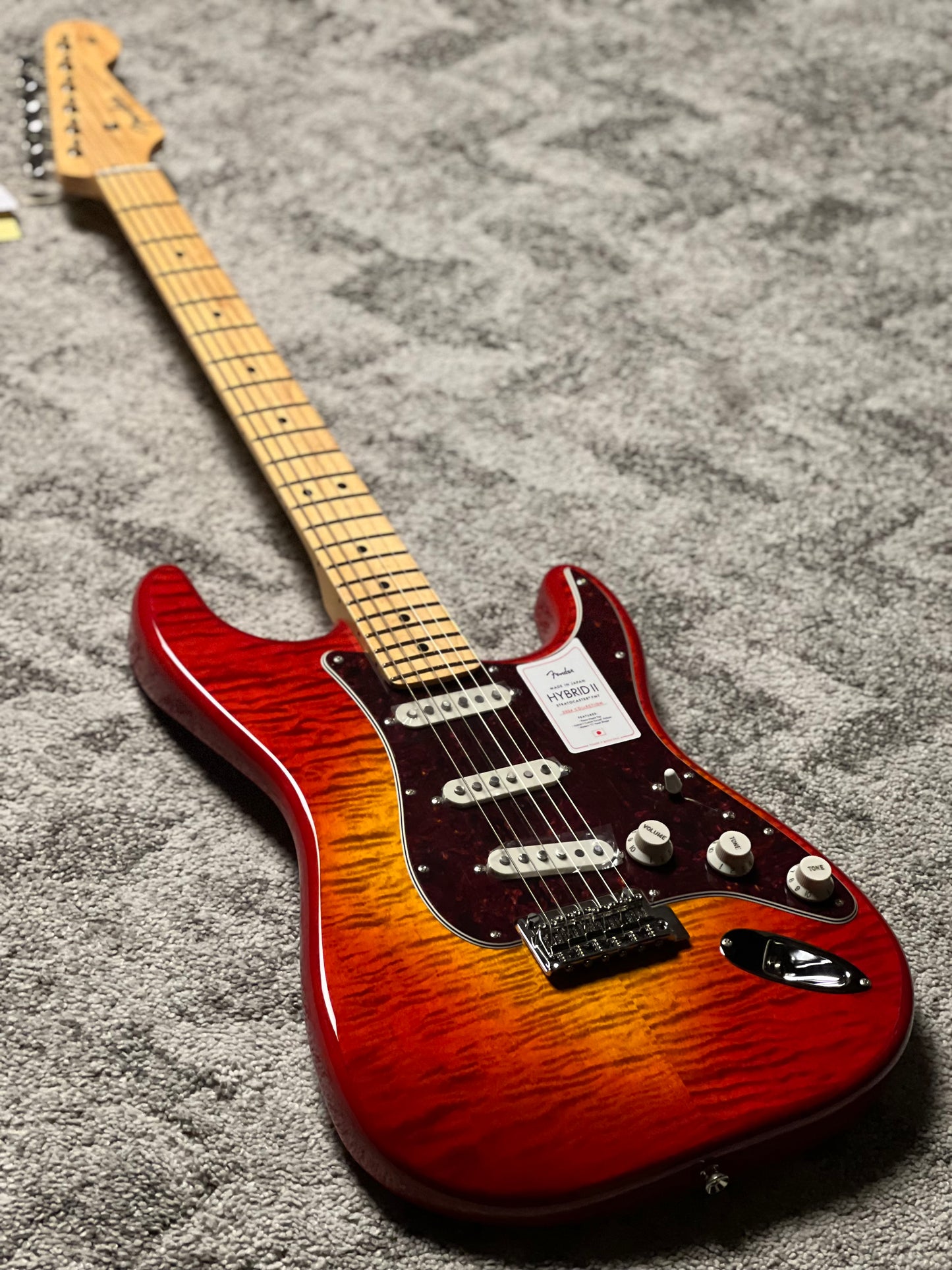 Fender Japan Hybrid II Stratocaster with Maple FB in Flame Sunset Orange Transparent JD24010017