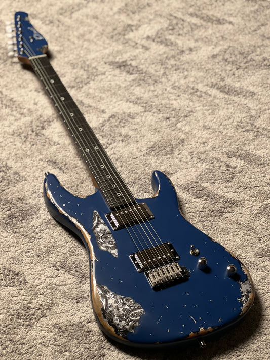 Dhatarattha Performance DST HH in Navy Blue Over Black Paisley with RW FB and Nitrocellulose Lacquer Relic