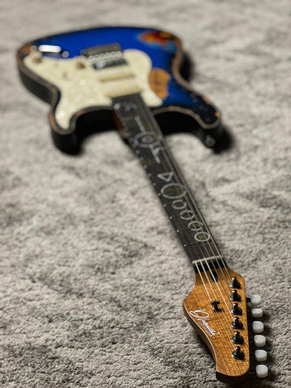 Dhatarattha Classic DST HSS in Blue Burst Over Sunburst with Rosewood FB and Sacred Geometry Artwork Inlay