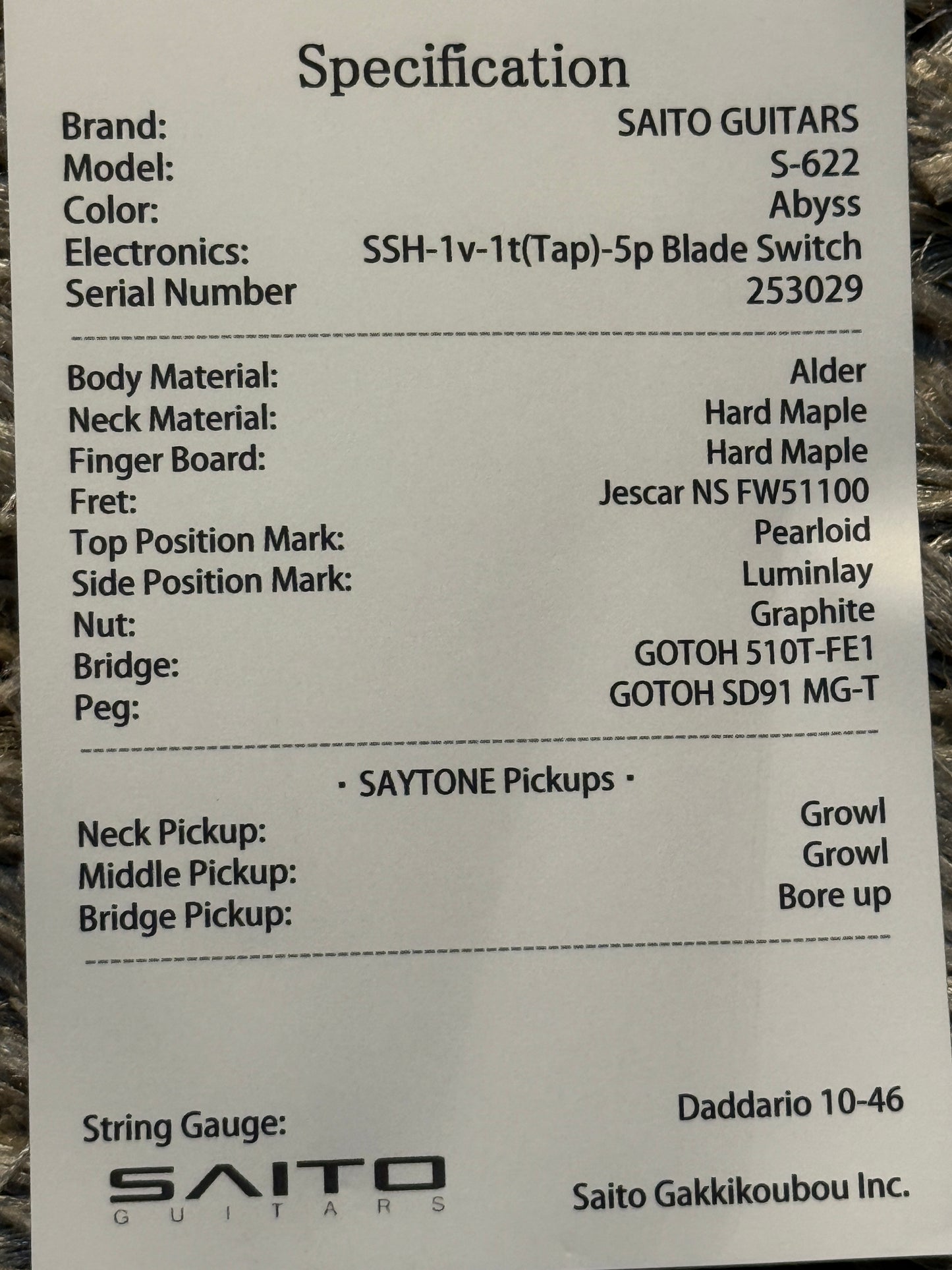 Saito S-622 SSH with Maple in Abyss 253029