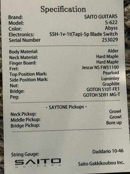 Saito S-622 SSH with Maple in Abyss 253029