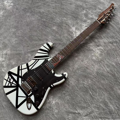Dhatarattha Custom DST HSS in White with Black Stripes and "Whale Tail" Inlay