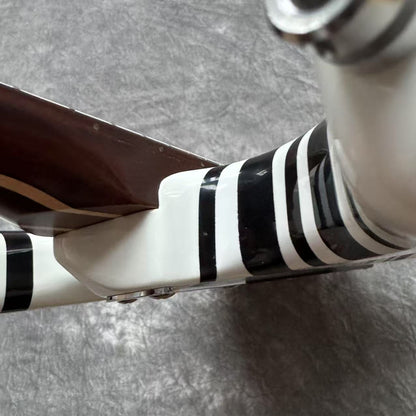 Dhatarattha Custom DST HSS in White with Black Stripes and "Whale Tail" Inlay