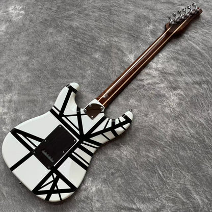 Dhatarattha Custom DST HSS in White with Black Stripes and "Whale Tail" Inlay