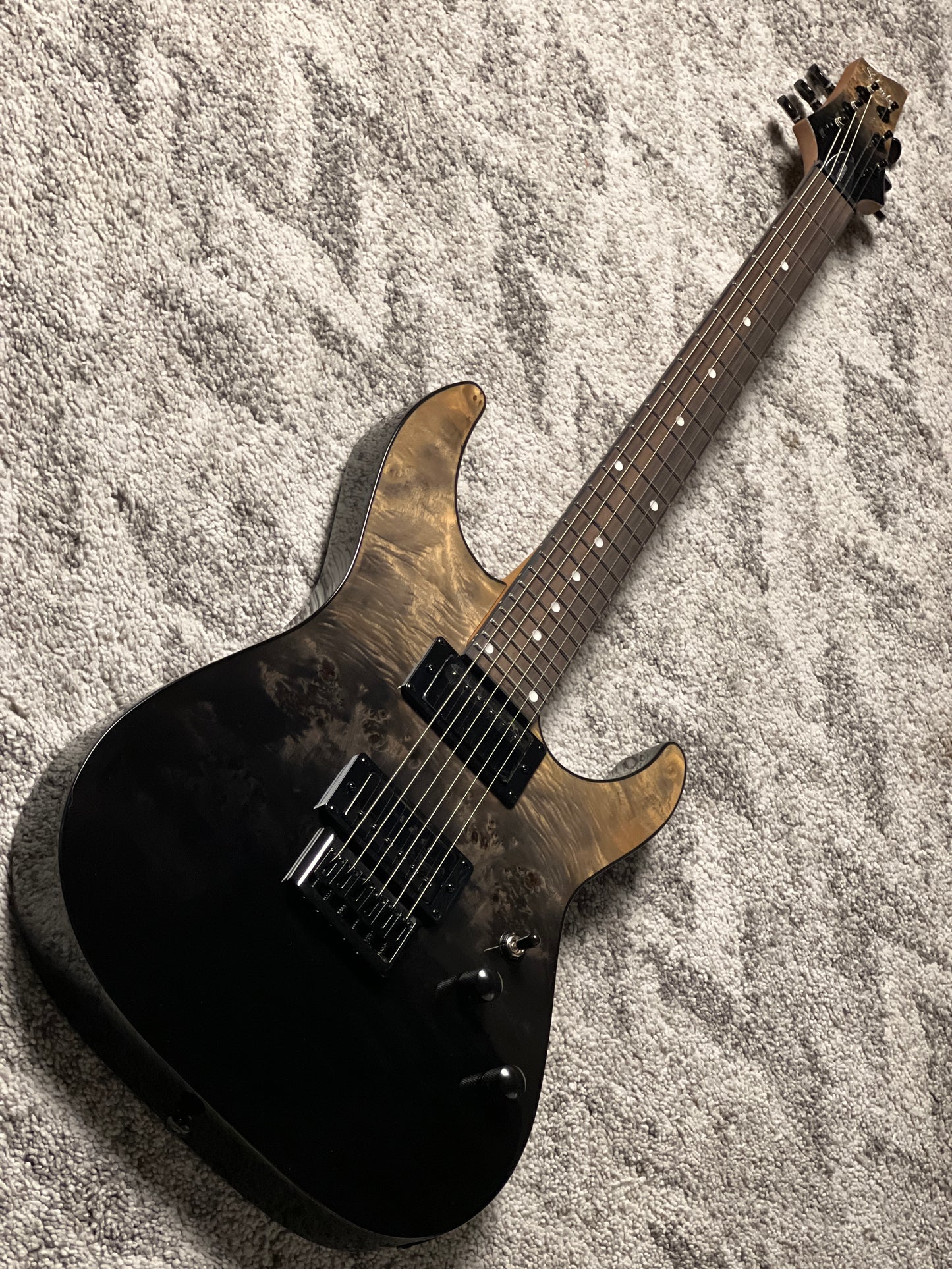 Schecter C-1 Standard in Black Fade Burst Burl
