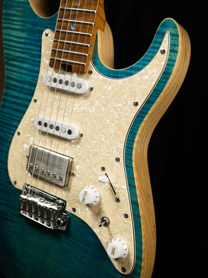 Soloking MS-1 Classic Flat Top FMN Roasted Flame Maple Neck in Jeans Pacific Blue