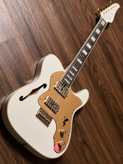 SLX Raven Thinline Super Deluxe in Olympic White with Rosewood FB and Gold Hardware