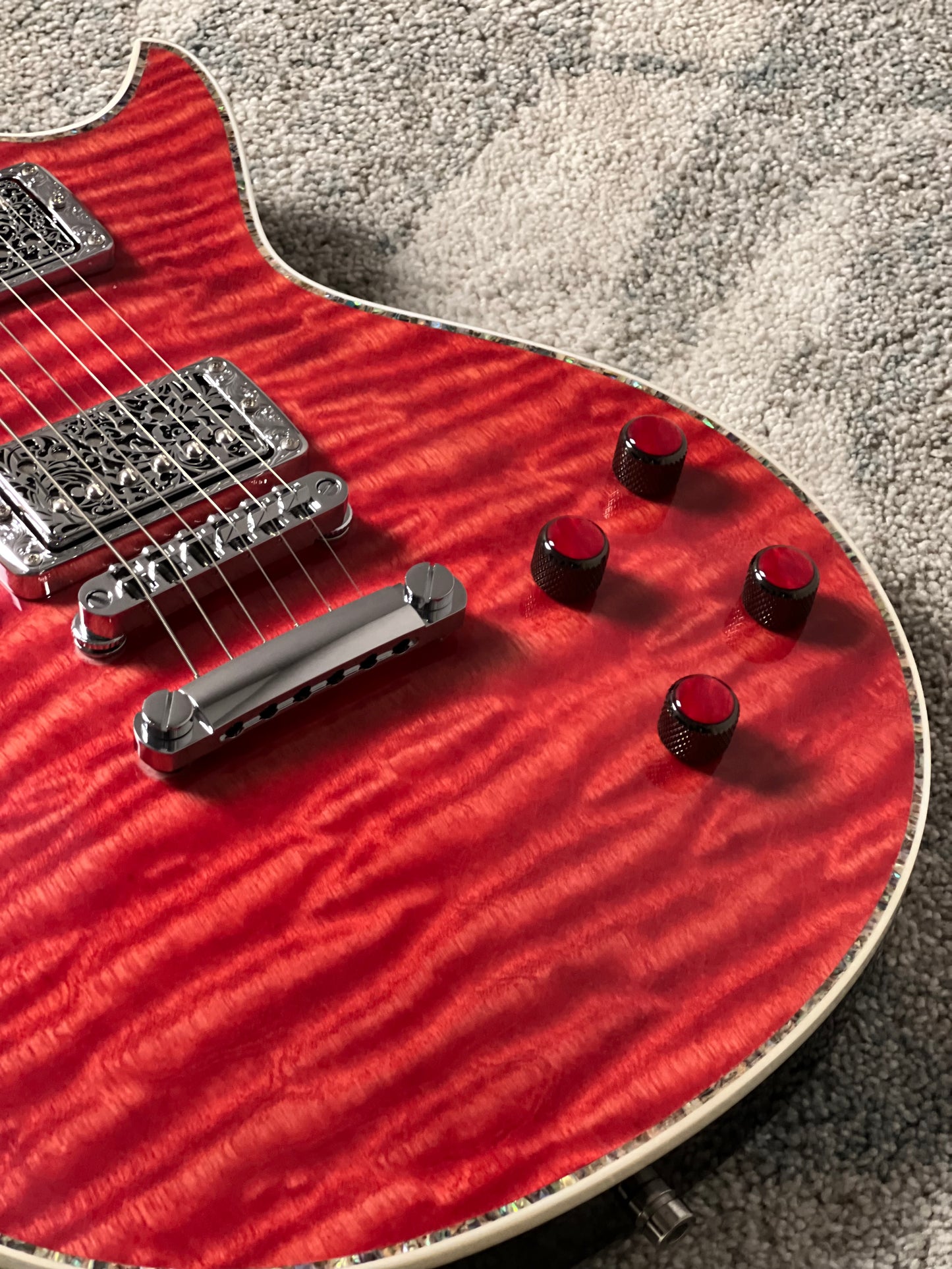 Dhatarattha Custom DLP in Cherry Red with 5A Quilt Top and Dragon Inlay
