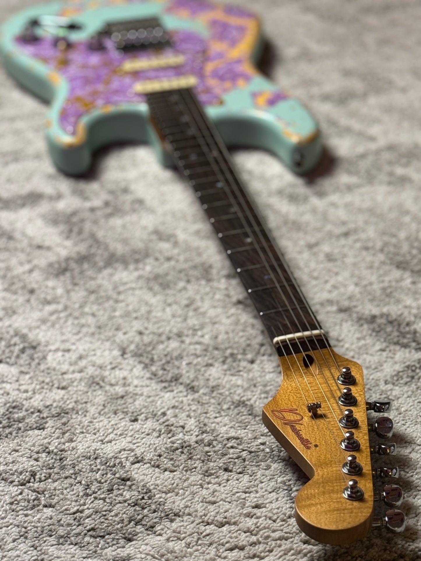 Dhatarattha Classic DST HSS in Surf Green over Purple Paisley with Rosewood FB and Nitrocellulose Lacquer Relic