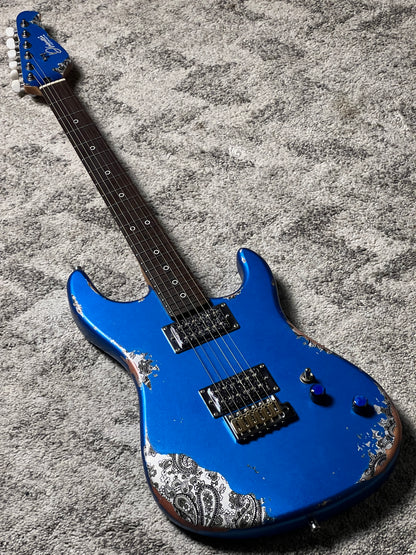 Dhatarattha Performance DST HH in Electric Blue Over Black Paisley with RW FB and Nitrocellulose Lacquer Relic