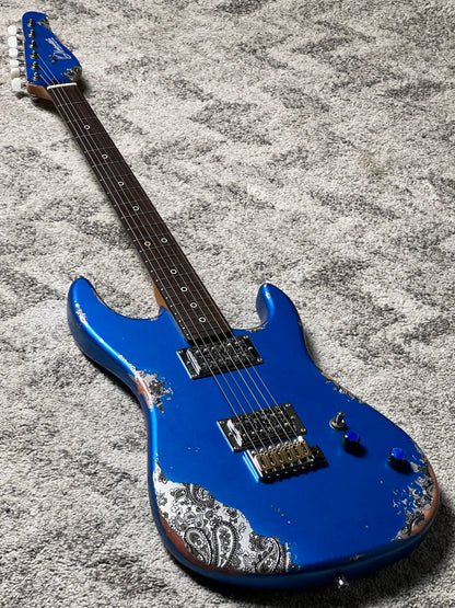 Dhatarattha Performance DST HH in Electric Blue Over Black Paisley with RW FB and Nitrocellulose Lacquer Relic