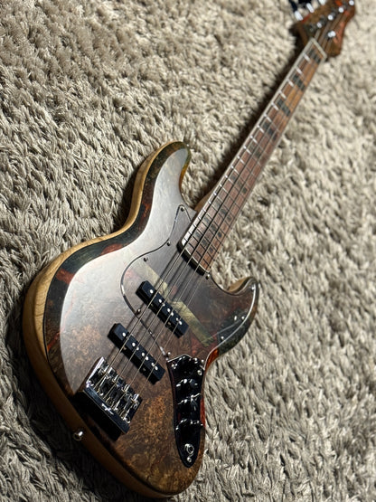 Dhatarattha Custom DEB 4 String Bass in Buckeye Burl Top and Ash Back