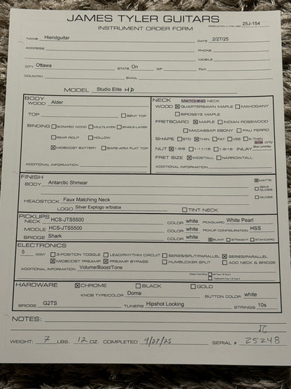 James tyler Studio Elite HD Antarctic Shmear 25248