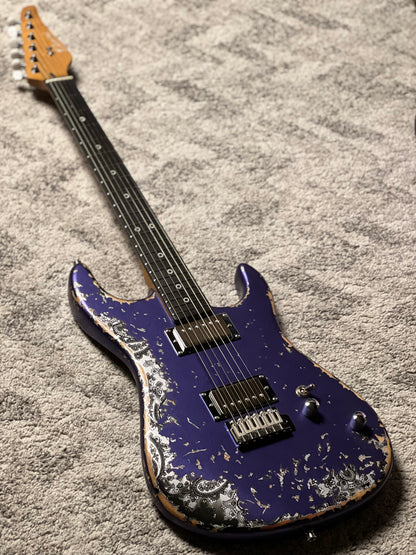 Dhatarattha Performance DST HH in Royal Purple Over Black Paisley with RW FB and Nitrocellulose Lacquer Relic