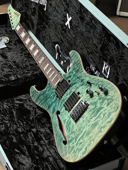 Soloking MS-1 Custom 24 HH Thinline Elite in Turquoise Wakesurf Limited Edition with Hardshell Case