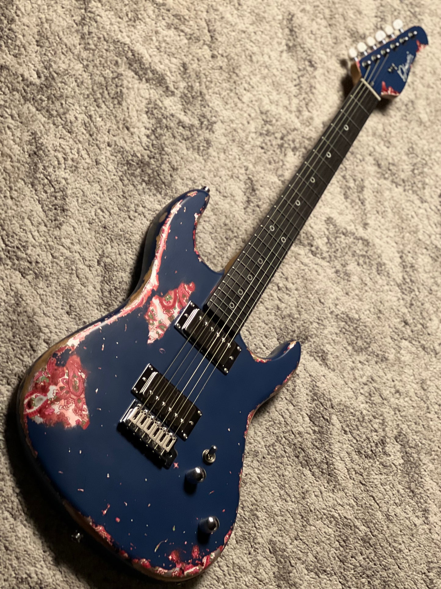 Dhatarattha Performance DST HH in Navy Blue Over Pink Paisley with RW FB and Nitrocellulose Lacquer Relic
