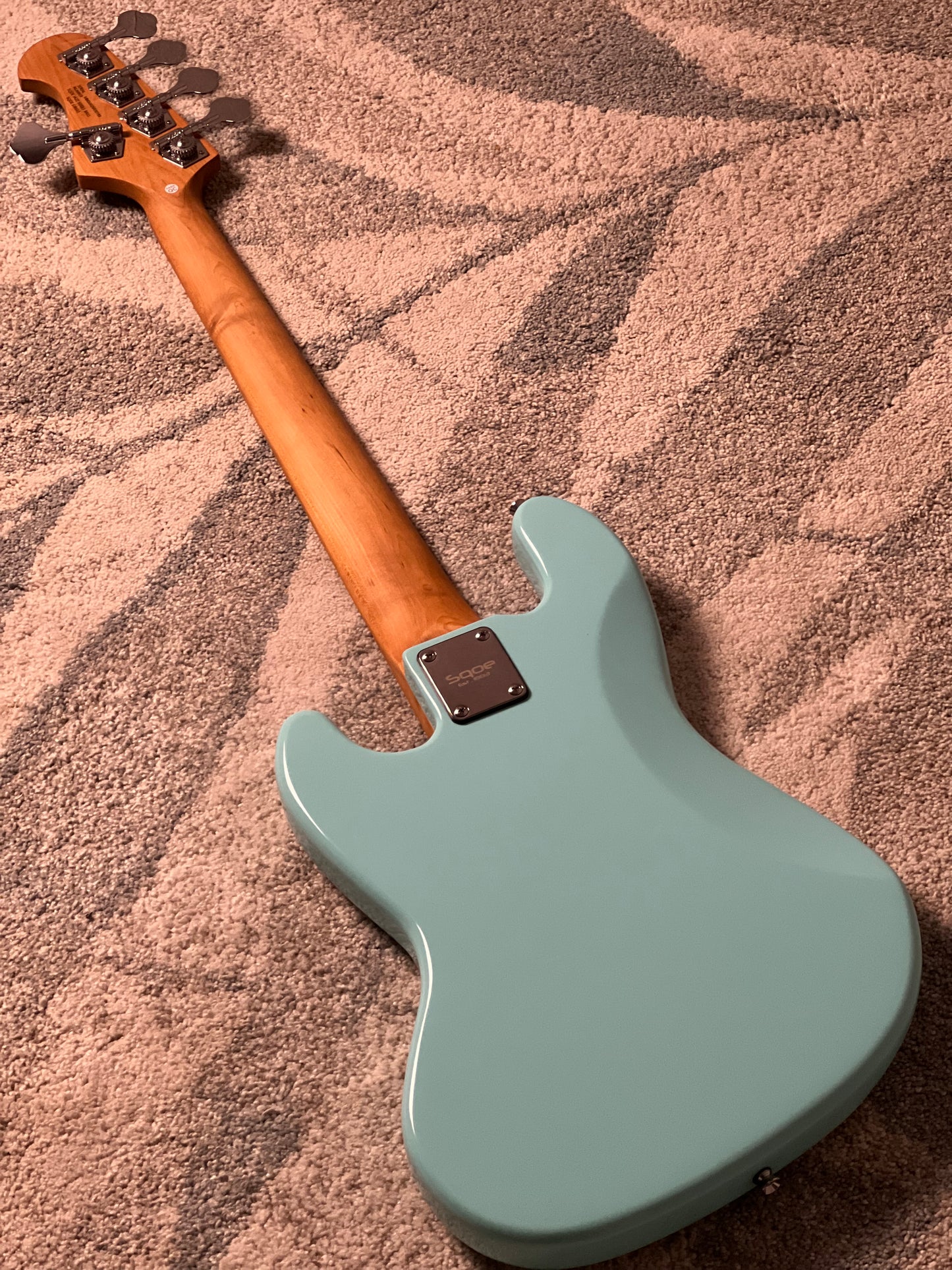 SQOE SJB650 Roasted Maple Series 5 String Bass in Vintage Sonic Blue
