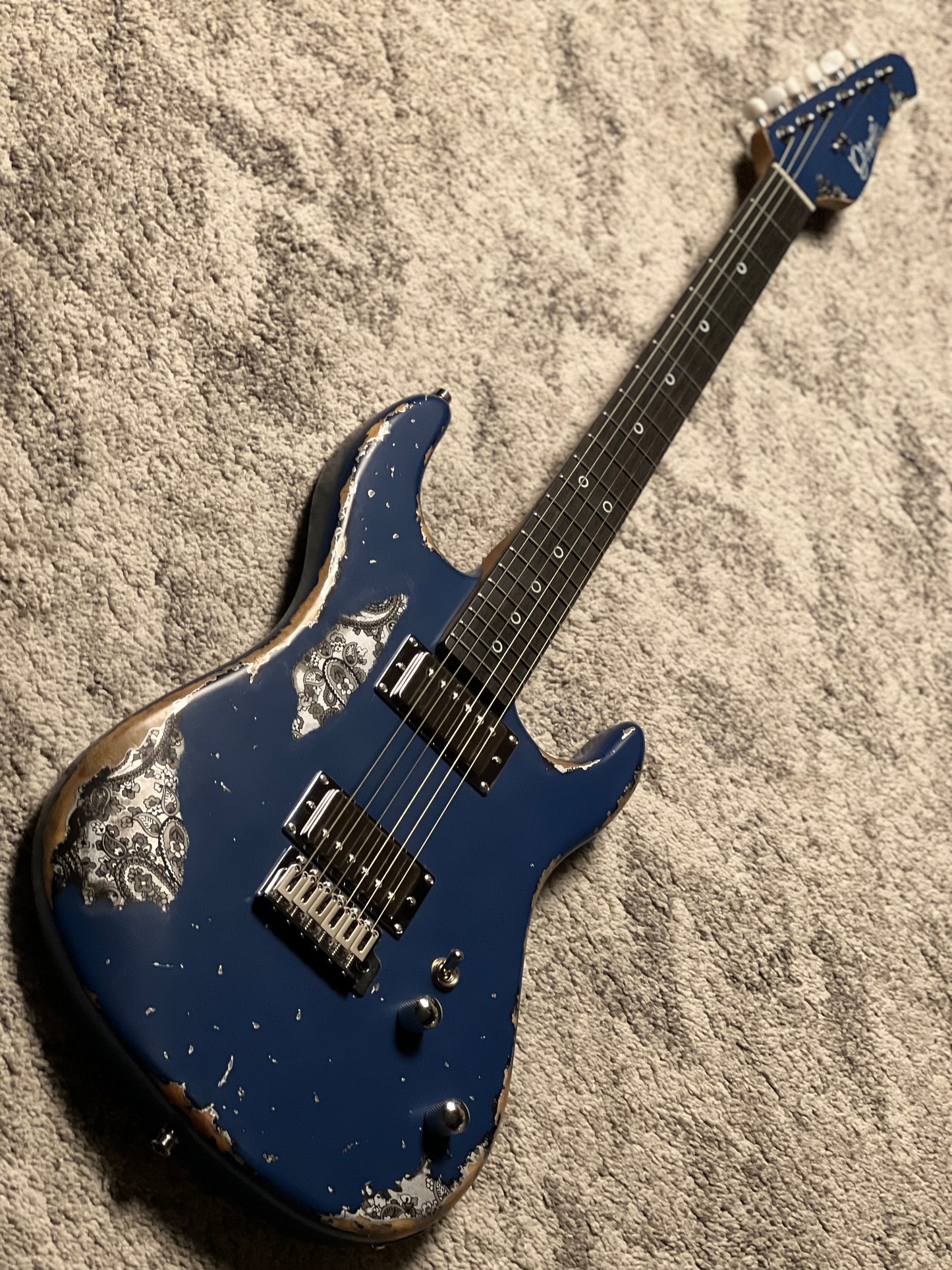 Dhatarattha Performance DST HH in Navy Blue Over Black Paisley with RW FB and Nitrocellulose Lacquer Relic