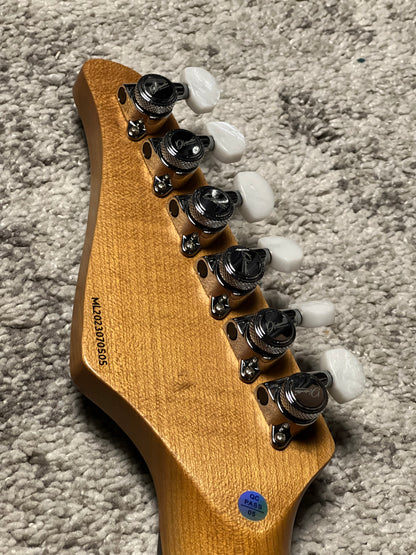 Dhatarattha Custom DTL Quilt in Moss Green with Rosewood FB and Blue Quilt Pickguard