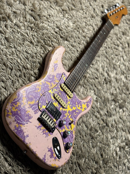 Dhatarattha Classic DST HSS in Faded Shell Pink over Purple Paisley with Rosewood FB and Nitrocellulose Lacquer Relic