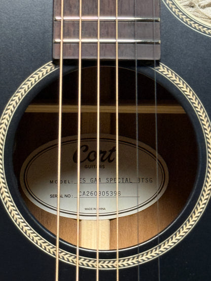 Cort Essence ES-GA4-BTSG Grand Auditorium Special Acoustic Guitar, Black Top Semi Gloss