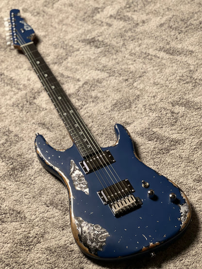 Dhatarattha Performance DST HH in Navy Blue Over Black Paisley with RW FB and Nitrocellulose Lacquer Relic