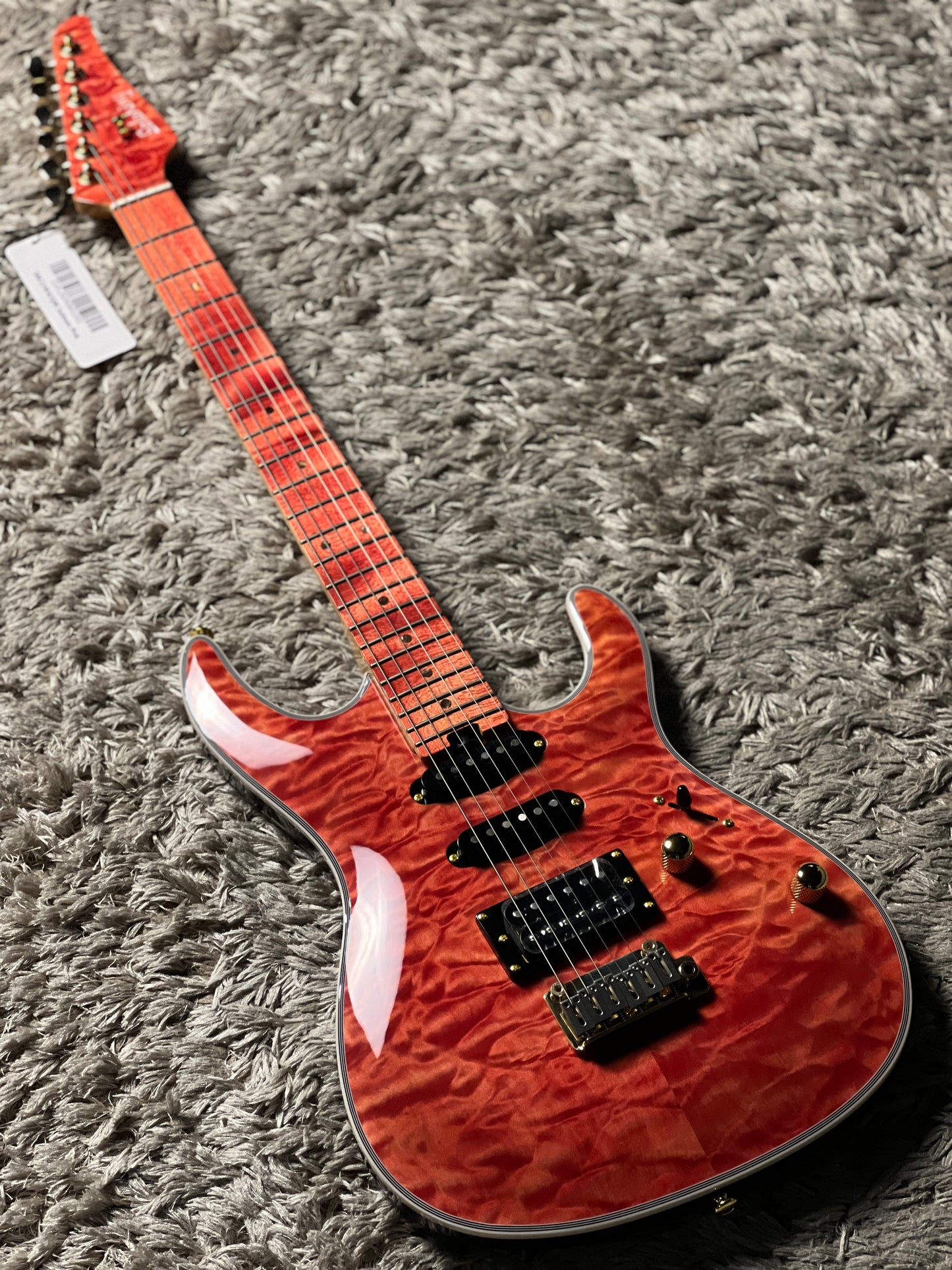 Soloking SM-22 HSS QM Shredmaster with  Red Tinted Maple FB in Trans Salmon Pink