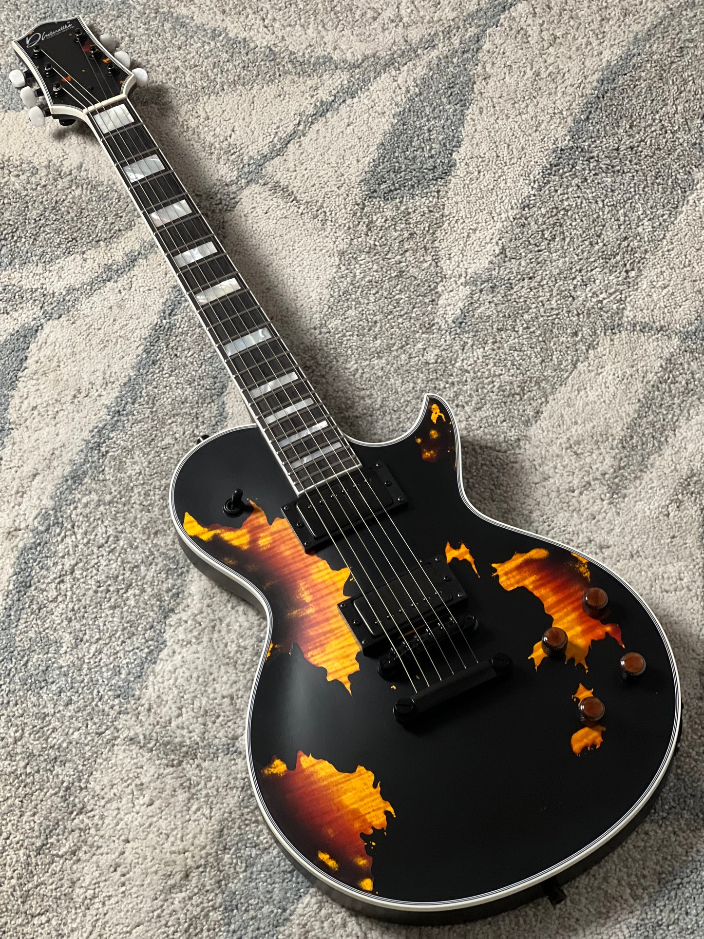 Dhatarattha Custom DLP in Black Over Triburst with 5A Flame Top Relic