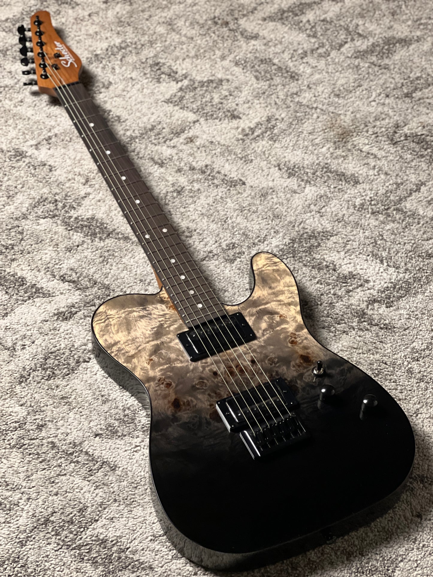 Schecter PT Standard in Black Fade Burst Burl