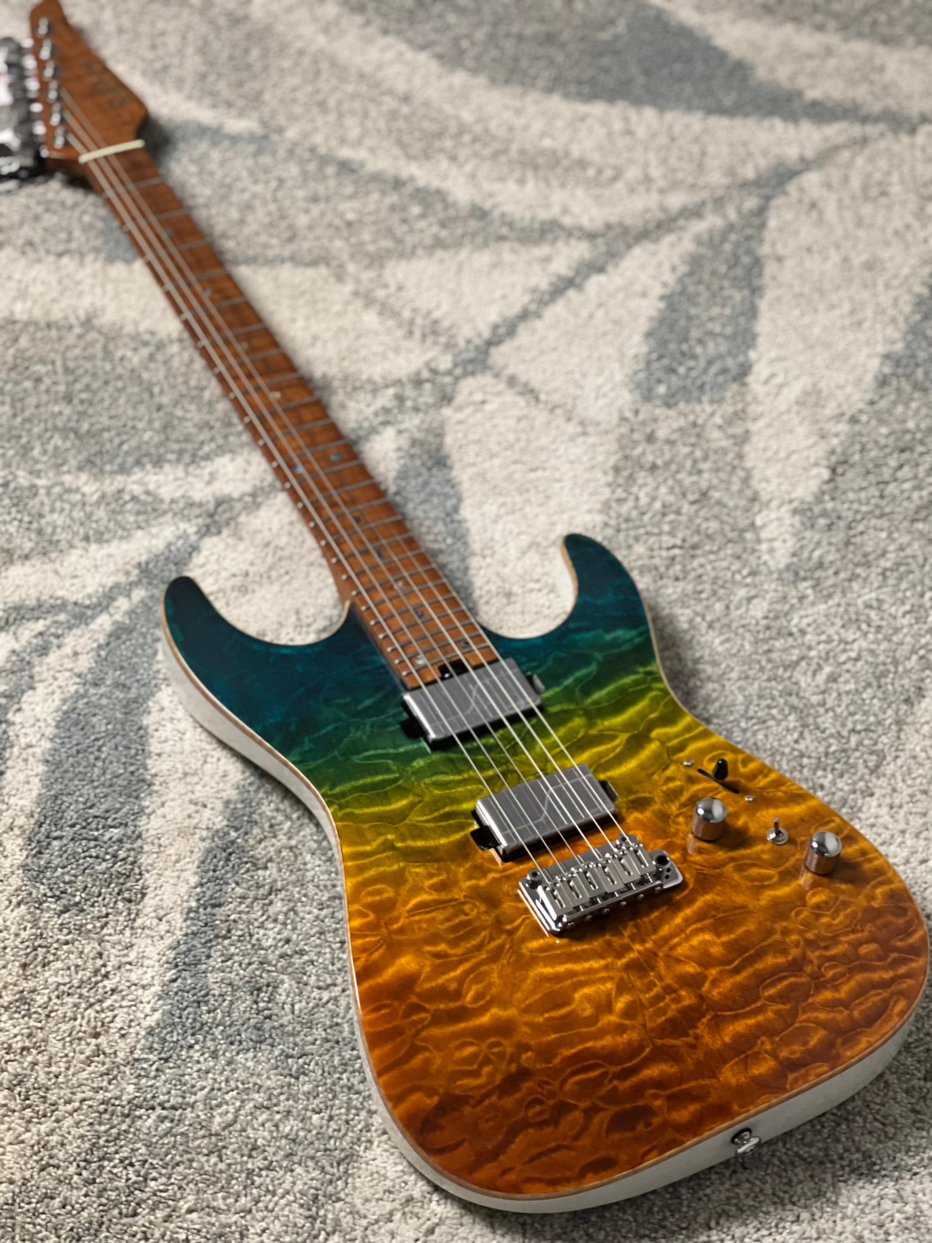 Soloking MS-1 Custom 24 HH Quilt FMN in Malibu Sunset Surf Fade