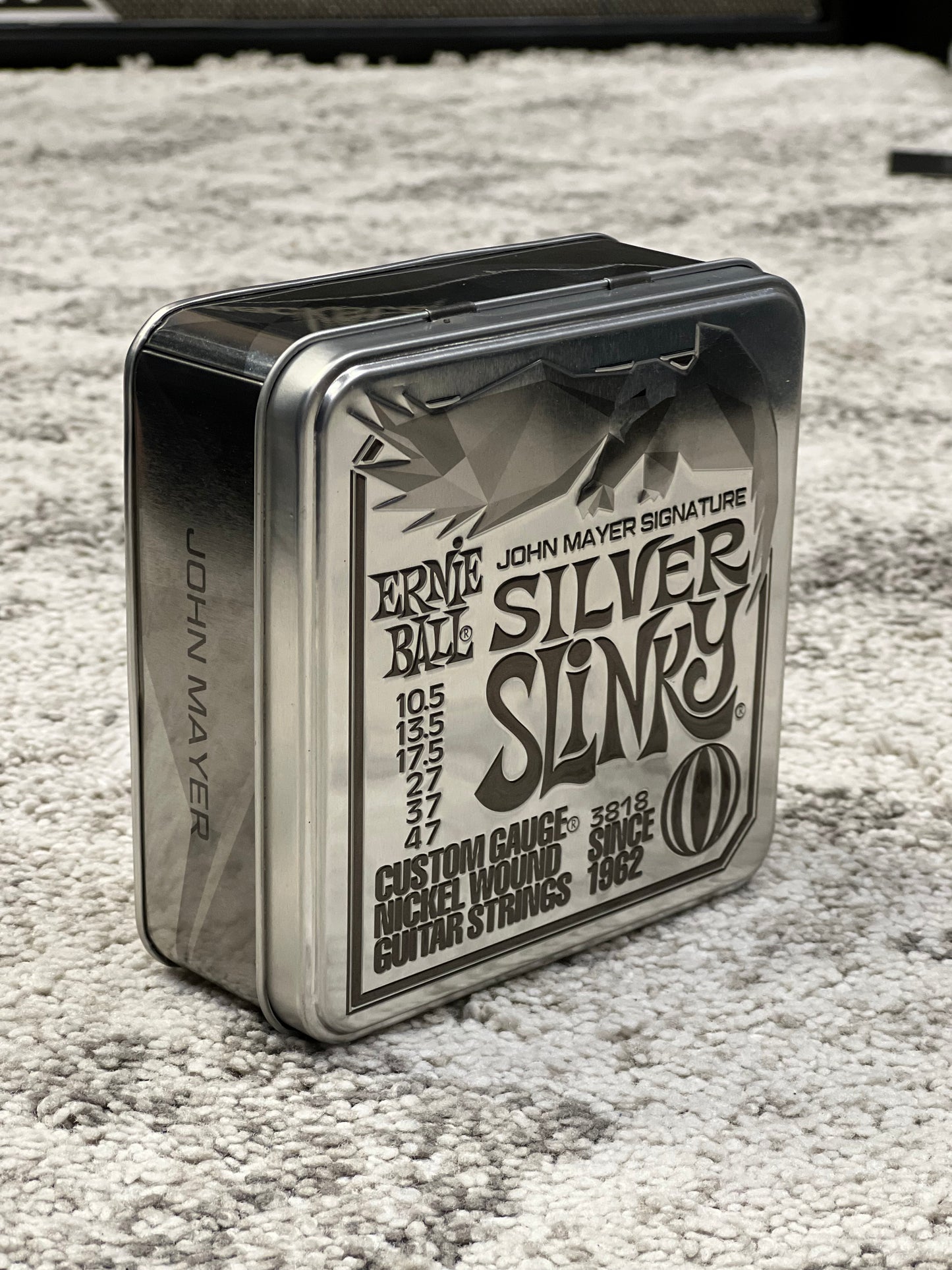 Ernie Ball John Mayer Silver Slinky Nickel Wound Electric Guitar Strings, 10.5-47, 3-Pack Tin