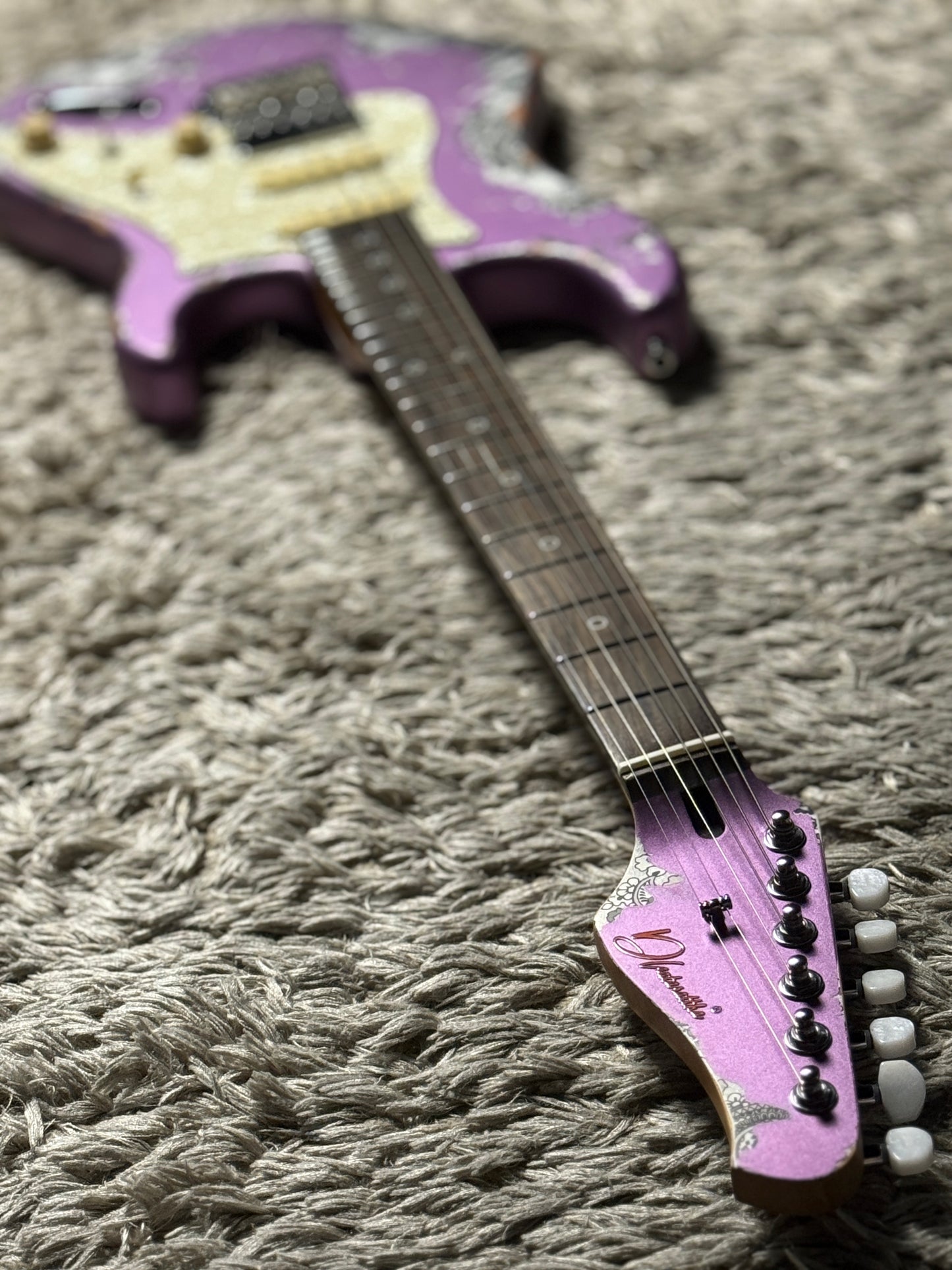 Dhatarattha Performance DST HSS in Violet Purple over Black Paisley with RW FB and Nitrocellulose Lacquer Relic