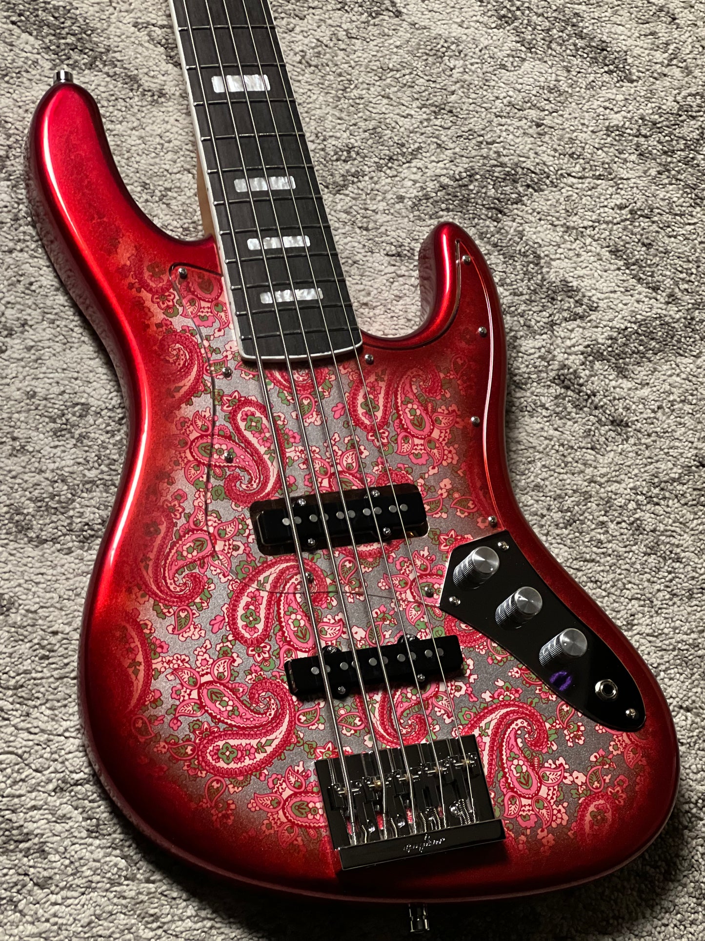 Dhatarattha Custom DEB 5 String Bass in Pink Paisley with RW FB