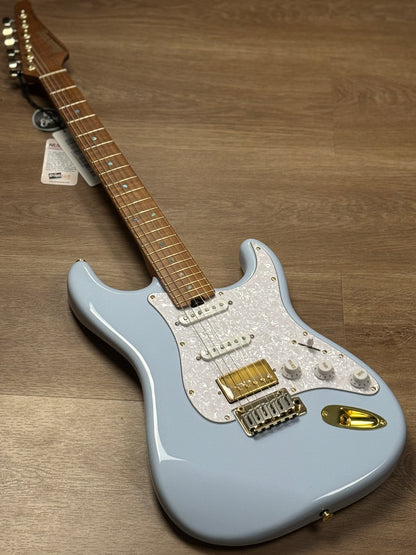 Soloking MS-1 FMN Artisan with Roasted Flame Maple Neck in Faded Sonic Blue JESCAR