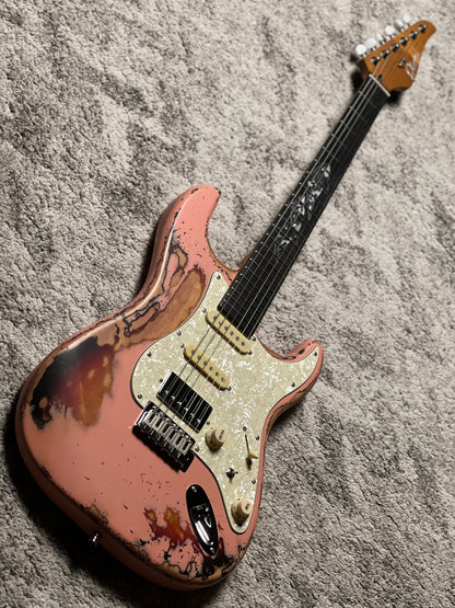 Dhatarattha Classic DST HSS in Shell Pink Over Sunburst with Rosewood FB and Defender Orca Artwork Inlay