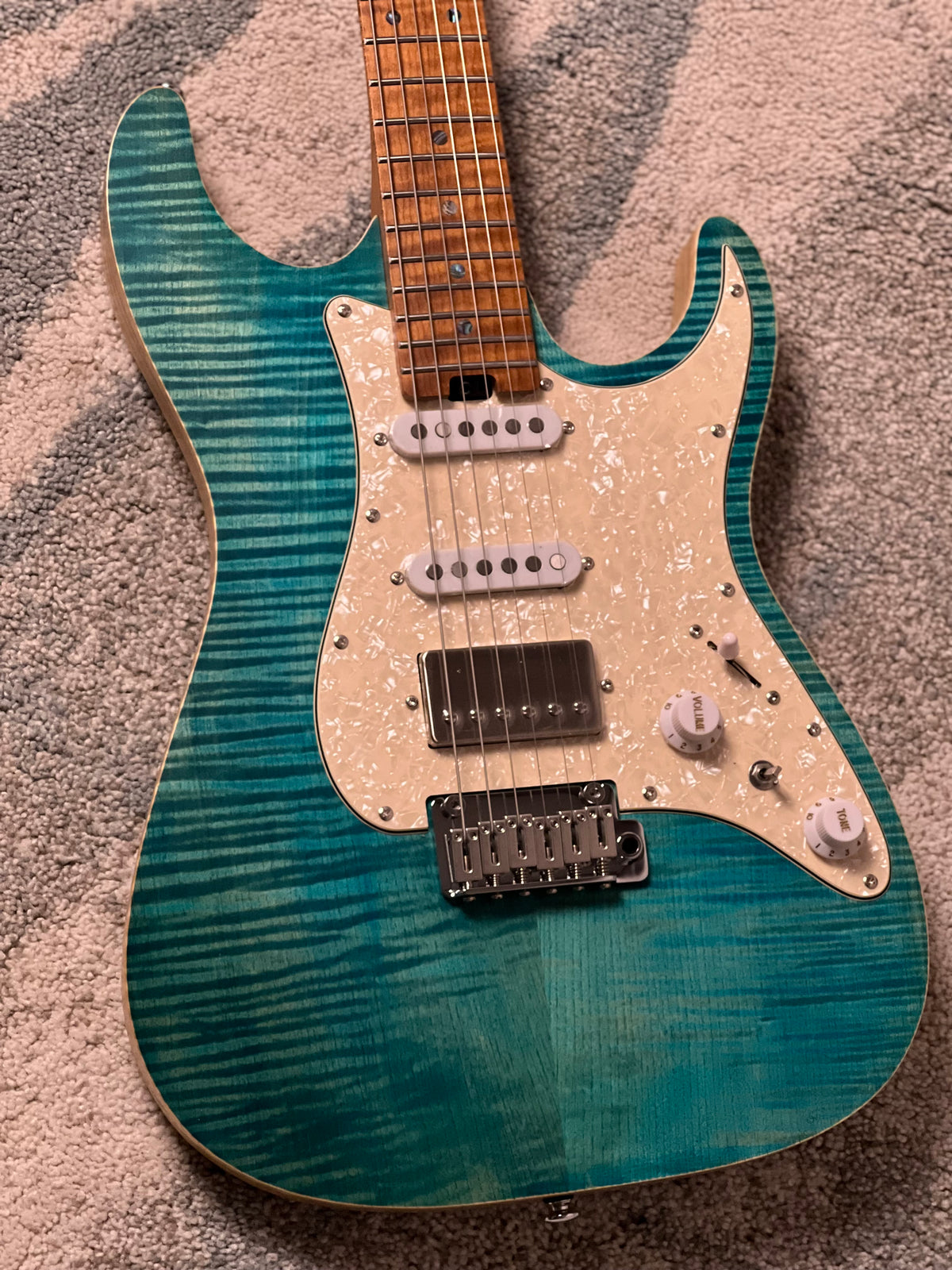 Soloking MS-1 Classic Flat Top FMN Roasted Flame Maple Neck in Jeans Pacific Blue Limited Edition JESCAR