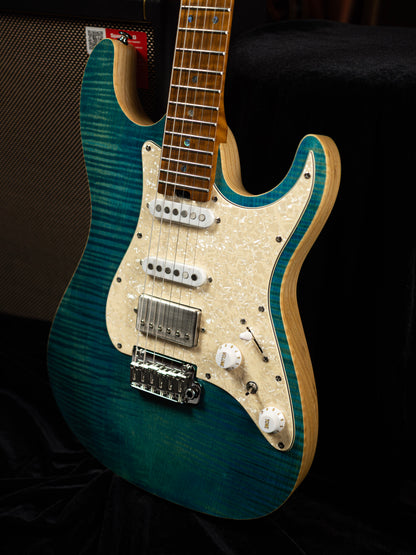 Soloking MS-1 Classic Flat Top FMN Roasted Flame Maple Neck in Jeans Pacific Blue