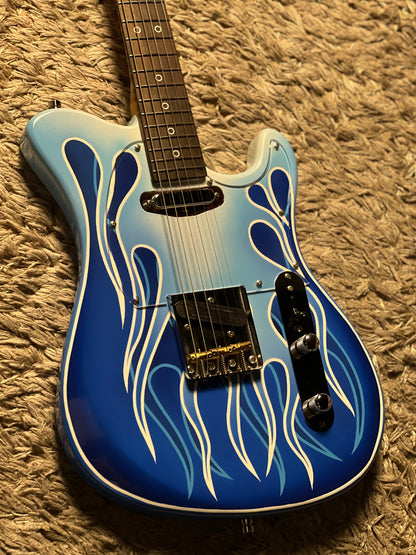 Dhatarattha Custom DTL Artist Hand Paint in Blue Paisley Flames with Rosewood FB