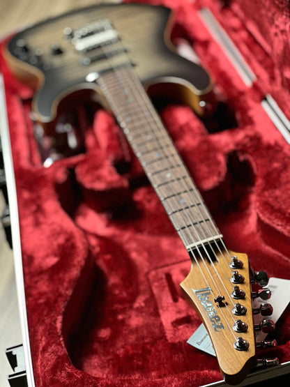 Ibanez TQM2-CUF Tom Quayle Signature  in Charcol Black Burst Flat with Case F2429224