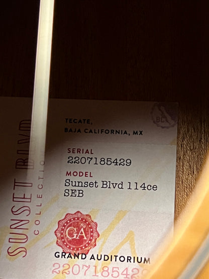 Taylor Sunset Blvd 114ce-S in Shaded Edge Burst Top w/Bag