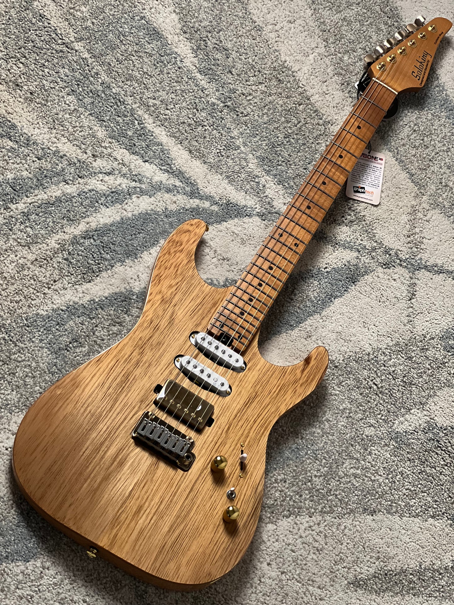 Soloking MS-1 Custom 24 HSS Boutique Black Limba/ASH with Roasted Maple FB in Natural Gloss