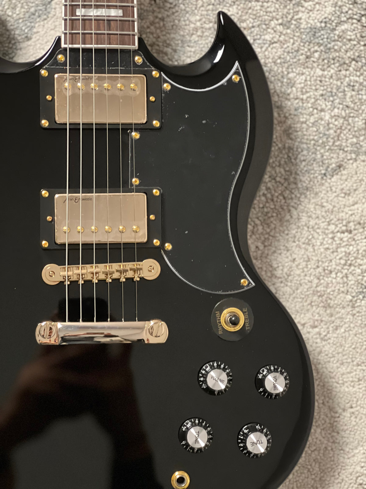 Soloking SG60 MKII in Ebony with Gold Hardware (Altered Headstock)