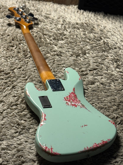 Dhatarattha Custom DEB 5 String Bass in Surf Green over Pink Paisley with RW FB and Nitrocellulose Lacquer Relic