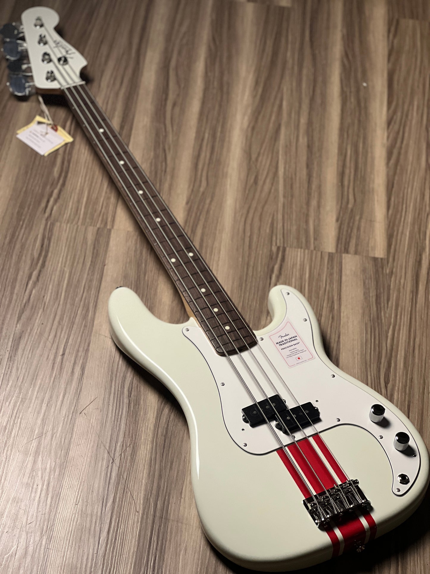 Fender Japan Traditional II 60s Precision Bass Guitar with RW FB in Olympic White / Red Stripes JD23008077