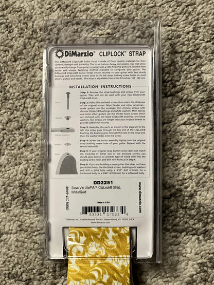 DiMarzio DD2251 Steve Vai UtoPIA ClipLock Guitar Strap in White/Gold