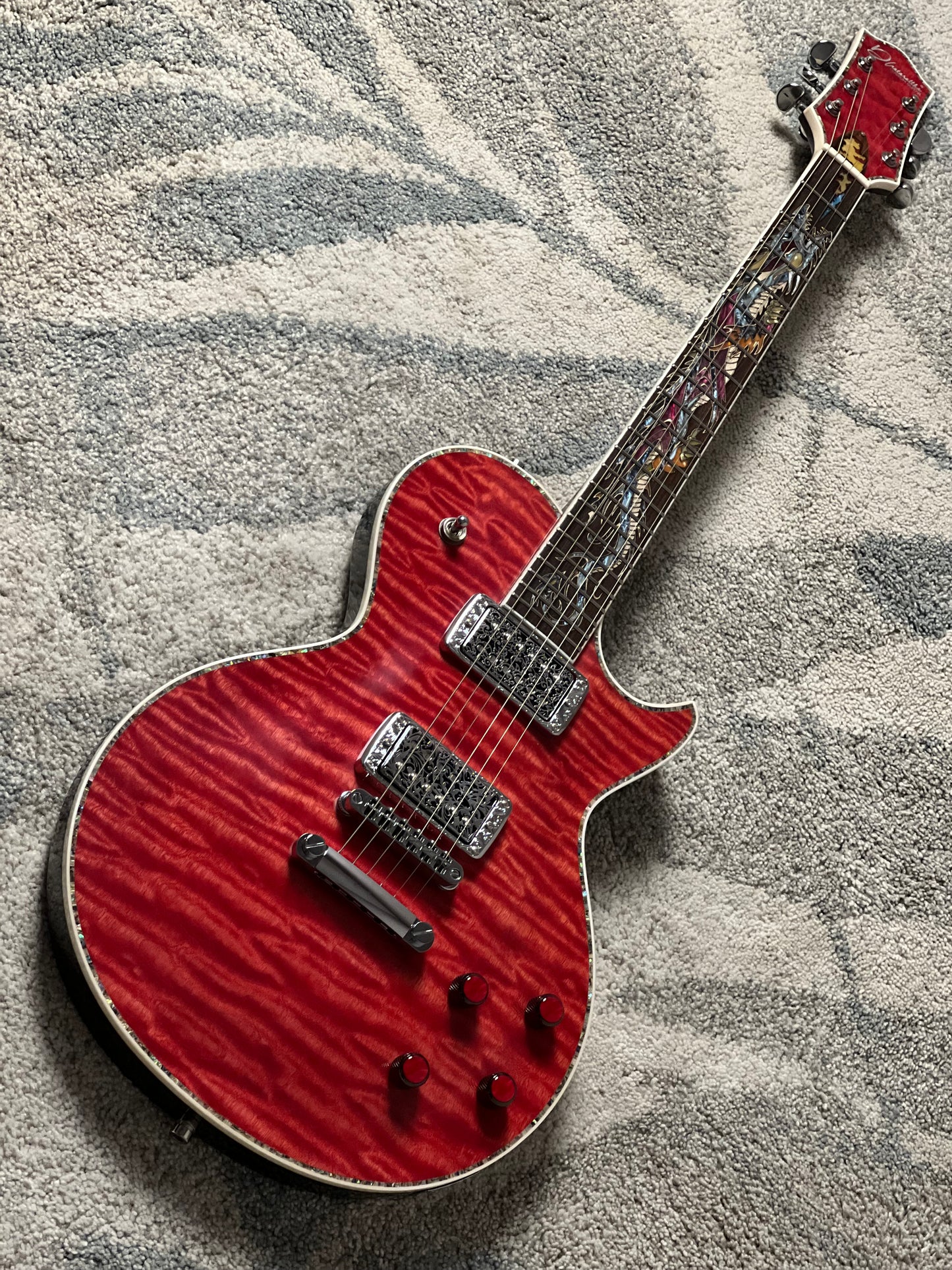 Dhatarattha Custom DLP in Cherry Red with 5A Quilt Top and Dragon Inlay